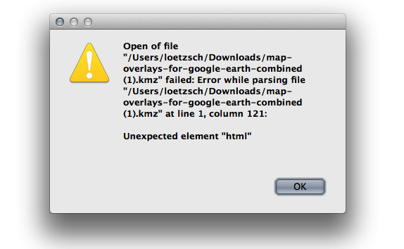 Open of file ... failed: Error while parsing file ... at line 1, column: 121: Unexpected element 